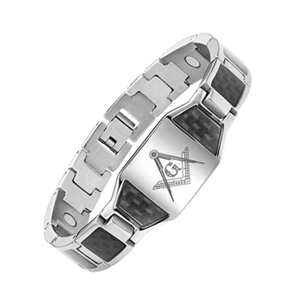 Men's black stainless steel Masonic bracelet, which combines symbolism with sle - Picture 2 of 2